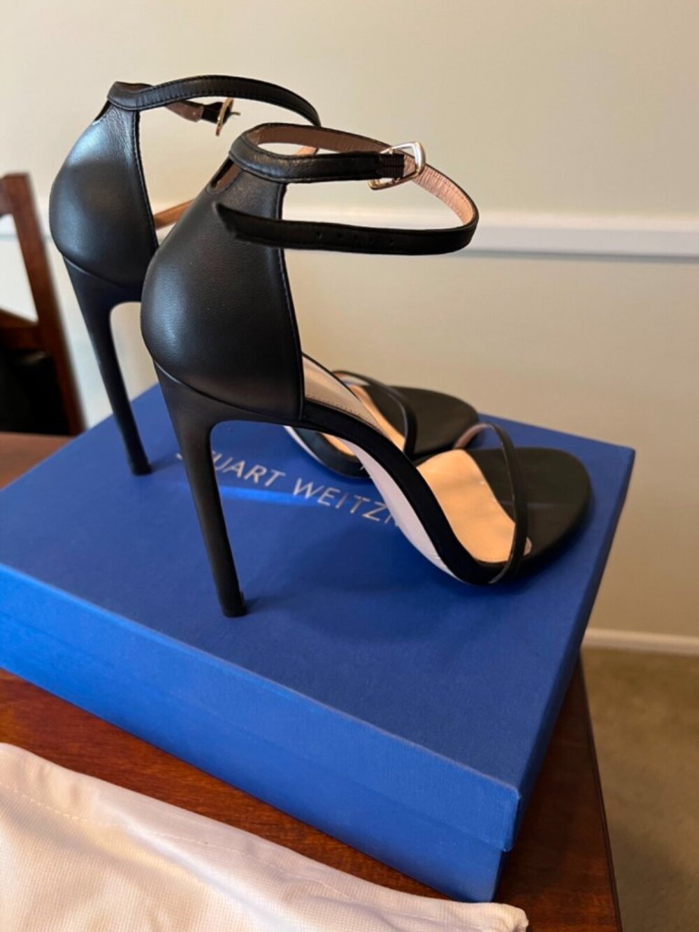 Stuart Weitzman Nudist Sandal 115mm Black Nappa Leather - Picture 4 of 7